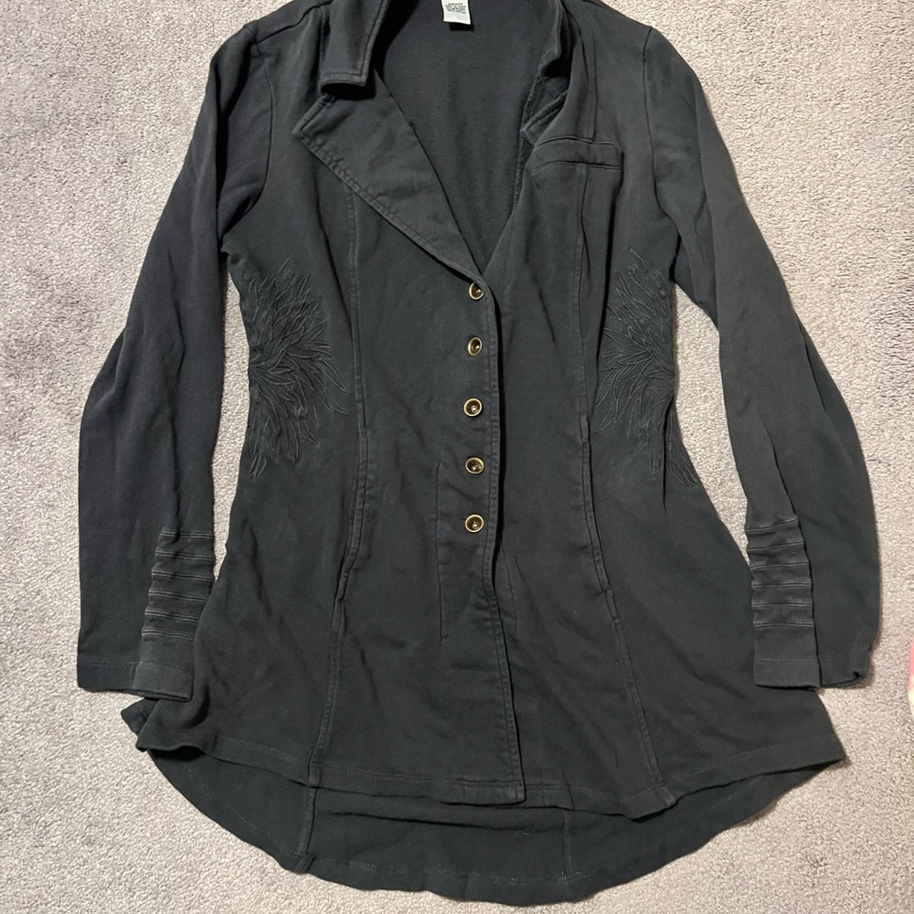 Soft Surround Black Button-Up Long Sweater